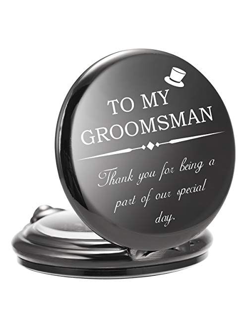 ManChDa Mens Womens Quartz Personalized Pocket Watch Engraved Engraving Customized with Chain Gift Box Wedding Gift for Groomsman Bestman Husband Dad Love