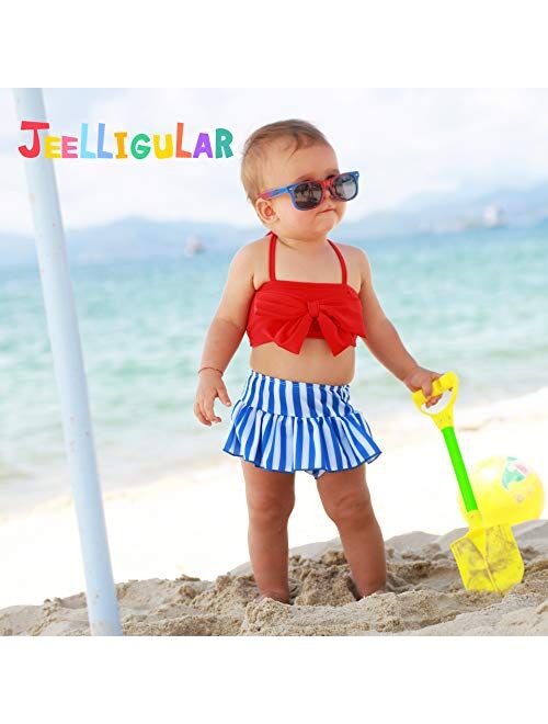 JEELLIGULAR Baby Girl Babies Swimwear Bowknot Stripe Swimsuit Bathing Suit Bikini Set Outfits Summer