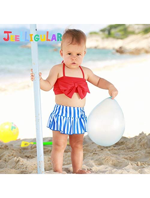 JEELLIGULAR Toddler Baby Girl Swimwear Bowknot Stripe Swimsuit Bathing Suit 2Pcs Bikini Set Outfits Summer