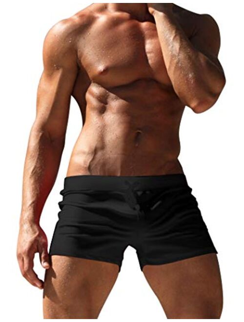 COOFANDY Men's Swimwear Swimsuits Solid Basic Swim Boxer Trunks Board Shorts with Zipper Pockets