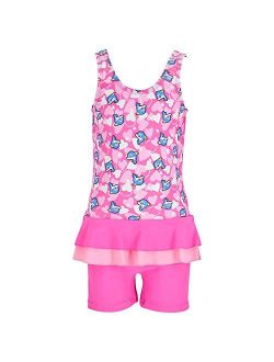Karrack Little Girls Frilly Skirt One Piece Athletic Swimsuits Kids Rash Guard Swimsuit