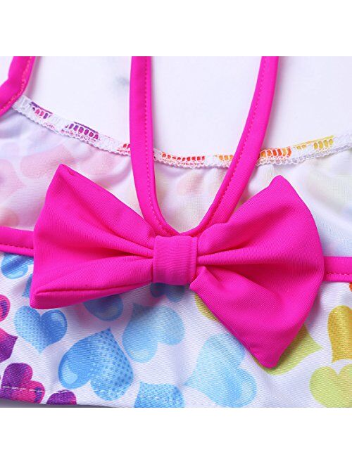 inlzdz Kids Girls Two Piece Sports Tankini Heart-Shaped/Polka Dots Printed Tops with Bottoms Dancewear Swimwear