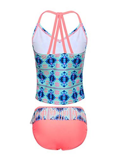 Colorful Kids Tankini Bathing Suit with Bottom LEINASEN Two Piece Swimsuits for Girls 