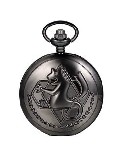 JewelryWe Vintage Fullmetal Alchemist Edward Elric's Pocket Watch Black with 31.9 Inches Chain, for Mothers Day