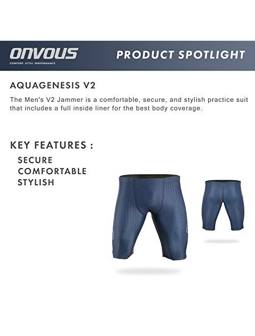 Onvous Men's AquaGenesis-V2 Training Jammer | Swimsuit w/Full Inside Liner | Comfortable & Secure | Sizes: 28-38