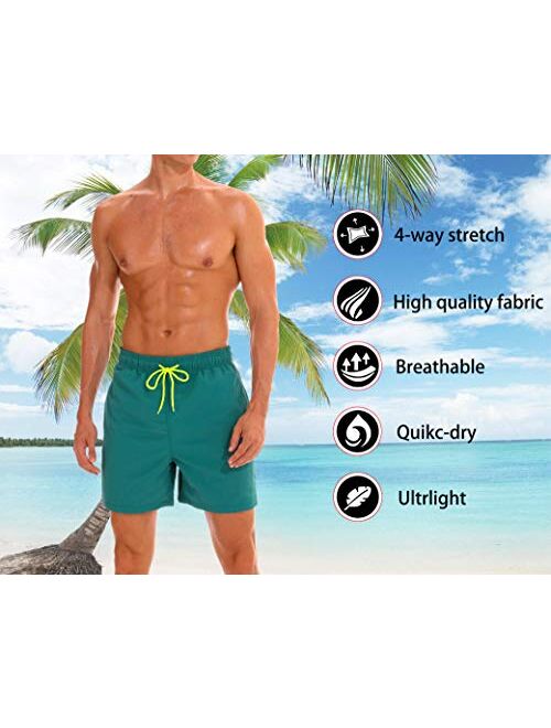 WEVIAS Men's Short Swim Trunks Best Board Shorts for Sports Running Swimming Beach Surfing Quick Dry Breathable Mesh Lining