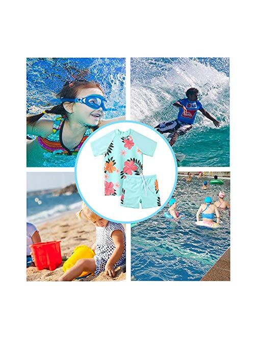 ZNYUNE Toddler Girls Rash Guard Short Sleeve Two Piece Swimsuits for Girls Swimwear Kids Surfing Suit UPF 50+ 3-10 Years