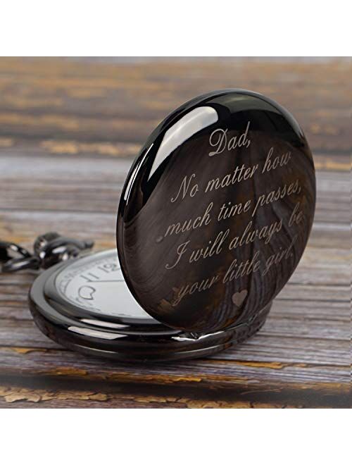 Vintage Men's Quartz Engraved Pocket Watch for Dad with Chain & Dad Christmas Birthday Xmas Gifts