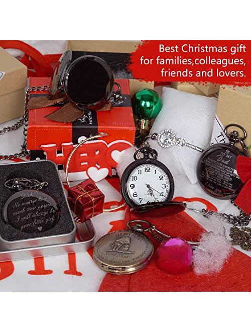 Vintage Men's Quartz Engraved Pocket Watch for Dad with Chain & Dad Christmas Birthday Xmas Gifts