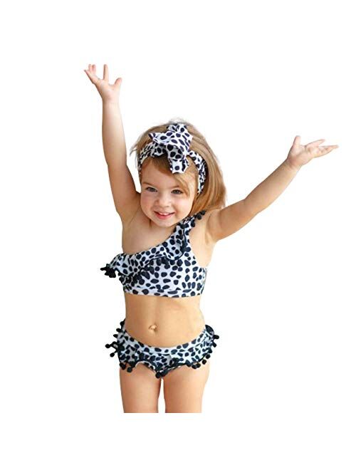Yoveme Toddler Little Baby Girls Bikini Swimsuit Cute Polka Dot Bikini Set Swimwear Beachwear with Headband Black 2-6T