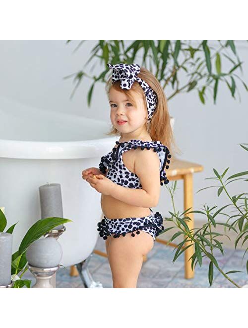 Yoveme Toddler Little Baby Girls Bikini Swimsuit Cute Polka Dot Bikini Set Swimwear Beachwear with Headband Black 2-6T