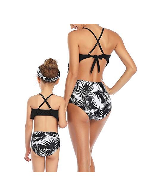 Jurebecia Mother and Daughter Swimwear Family Matching Swimsuit Girls Two Pieces Bikini Set Falbala Bathing Suits 1-10 Years