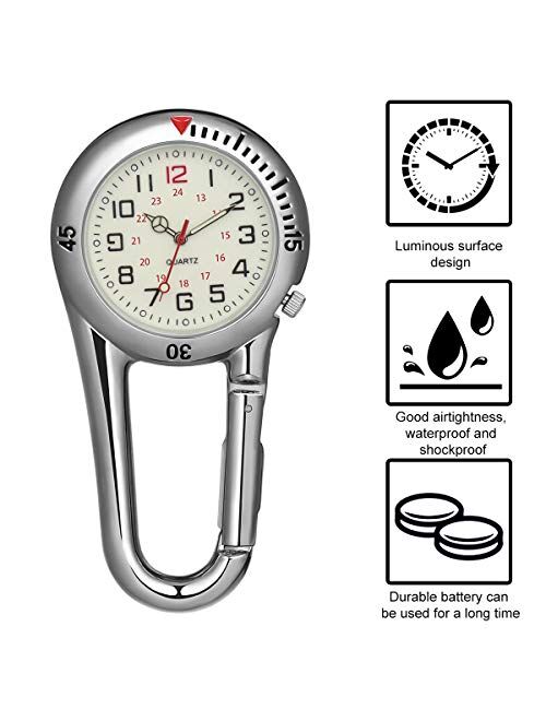 NICERIO Clip-on Fob Watch,Night Light Alloy Quartz Watch Ideal for Doctors Nurses Rock Climbing Mountaineering (White)