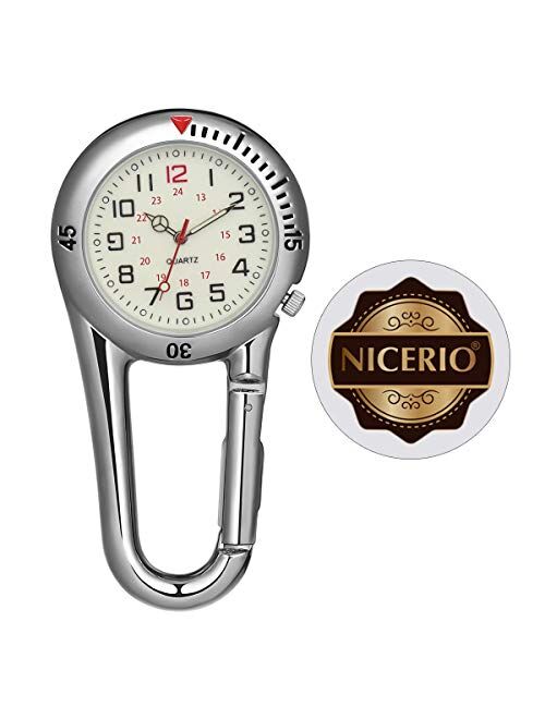 NICERIO Clip-on Fob Watch,Night Light Alloy Quartz Watch Ideal for Doctors Nurses Rock Climbing Mountaineering (White)