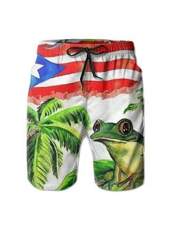 Good Sleep with Puerto Rico's Frog Men's Summer Casual Shorts Beachwear Sports Swim Board Shorts Breathable Surfing Shorts