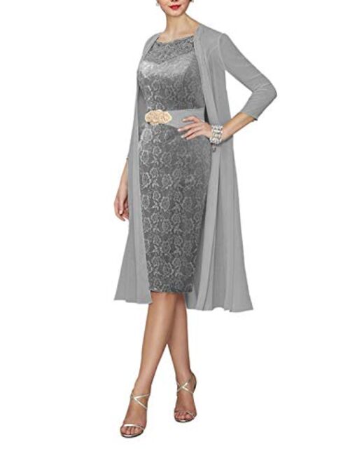 Chiffon Lace Mother of The Bride Dress with Jacket Women A-line Short Evening Gown