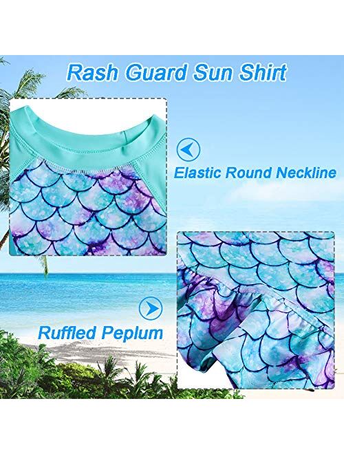 RAISEVERN Girls Swim Shirts Long Sleeve Rash Guard Swimsuits Sun Shirt Swimming Tee 3-10T