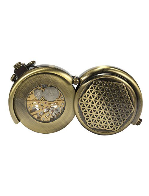 ManChDa Men's Vintage Archaize Bronze Hide Carved Steampunk Chain Mechanical Pocket Watch with Box