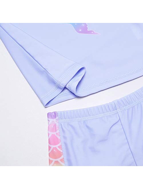 QPANCY Rash Guard for Girls Swimwear 2-Piece Mermaid Unicorn Swimsuit UPF 50+ UV