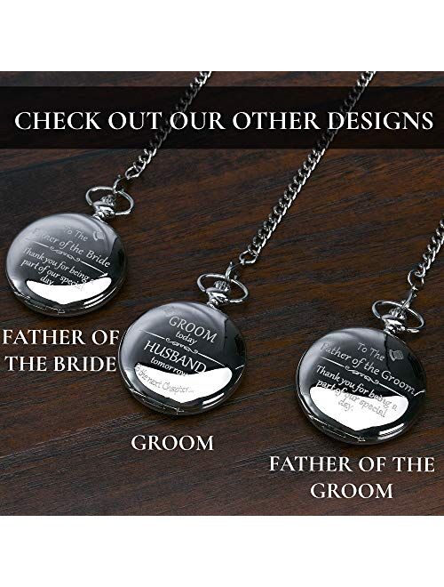 Father of The Groom Gifts - Engraved 'Father of The Groom' Pocket Watch - Wedding Gifts for Father of The Groom from Groom & Bride