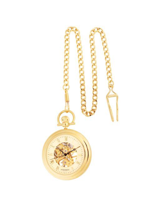 Akribos XXIV Men's Mechanical Skeleton Pocketwatch - Sunray Pattern Dial with Chain Comes with Built-in Glass Display - AK453