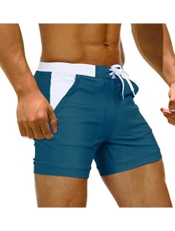 Men's Swim Trunks Square Leg Boxer Brief with Pockets Mesh Lining Beach Shorts Underwear