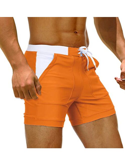 MAGCOMSEN Men's Swim Trunks Square Leg Boxer Brief with Pockets Mesh Lining Beach Shorts Underwear