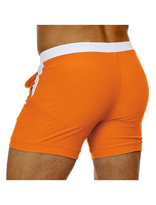 MAGCOMSEN Men's Swim Trunks Square Leg Boxer Brief with Pockets Mesh Lining Beach Shorts Underwear