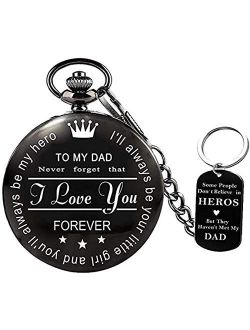to My-Dad Pocket-Watch-Gifts for Dad Best Gifts for Him -Birthday Gifts, Graduation Gifts for Men，Engraved Pocket Watch with Box for Men
