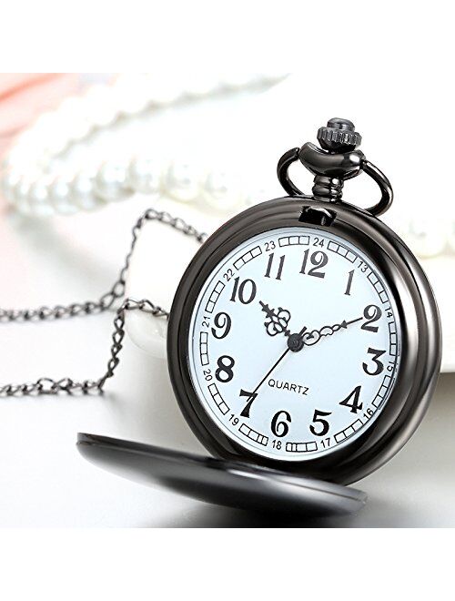 JewelryWe Men Women Vintage Pocket Watch Smooth Metal Classic Quartz Pendant Watch Free Personalized Photo/Text Engraving, for Mothers Day