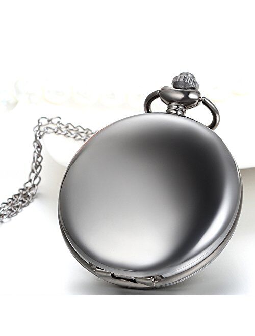JewelryWe Men Women Vintage Pocket Watch Smooth Metal Classic Quartz Pendant Watch Free Personalized Photo/Text Engraving, for Mothers Day