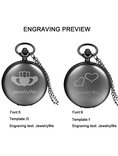 JewelryWe Men Women Vintage Pocket Watch Smooth Metal Classic Quartz Pendant Watch Free Personalized Photo/Text Engraving, for Mothers Day