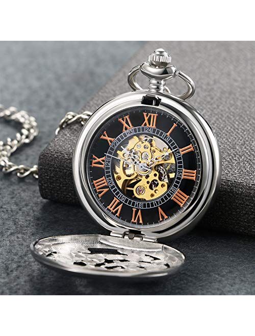Avaner Antique Bronze Mens Dragon and Phoenix Dangle Quartz Pocket Watch with Chain 31 inches