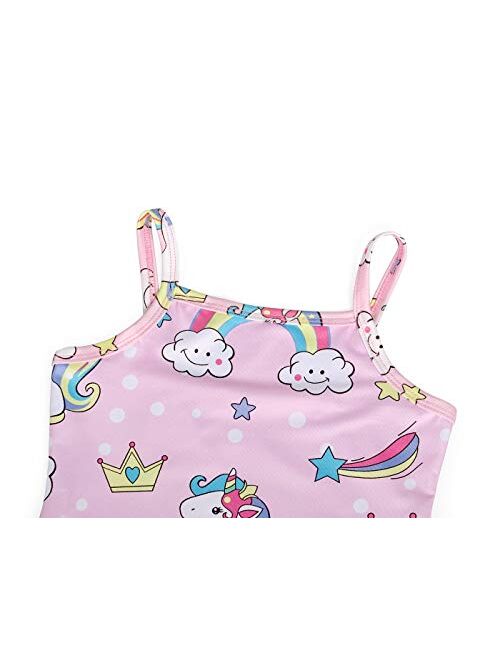 Cotrio Girls Unicorn One Piece Swimsuit Rainbow Bathing Suits Kids Swimwear Toddlers Tankini