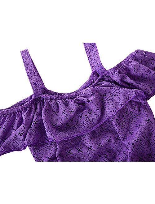 Hilor Girl's Cover-ups Swimwear Off Shoulder Swimdress Ruffled Hollow Beach Dress Cover Up for Kids