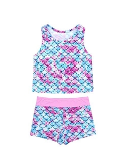 Agoky Little Big Girls' Two Pieces Tankini Swimsuit Top with Shorts Set Summer Bikini Beachwear