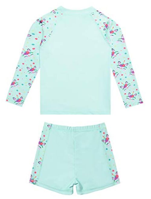 Jxstar Girls Rash Guard 2-Piece Unicorn/Mermaid Swimsuits Swimwear UPF 50+ UV
