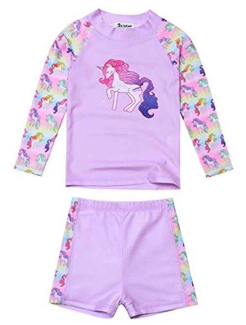 Jxstar Girls Rash Guard 2-Piece Unicorn/Mermaid Swimsuits Swimwear UPF 50+ UV