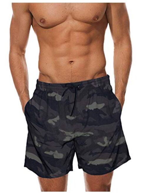 ETHANOL Mens Swim Trunks Quick Dry Print Beach Shorts with Two Pockets Bathing Suit