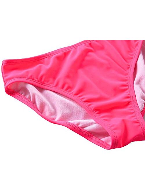 Hilor Girl's Two Piece Swimsuits Ruffle Hem Tankini Set Cross Back Swimwear Set