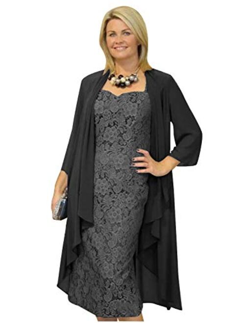 Lace Chiffon Mother of The Bride Dresses Tea Length with Jacket Sleeves Formal Gown for Women