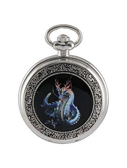 VIGOROSO Watches Steampunk Cool Evil Dragon Enamel Painting Pocket Watch in Box