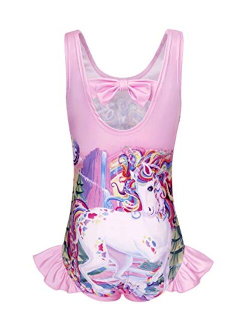 Cotrio Little Girls Unicorn One Piece Swimsuit Rainbow Bathing Suits Kids Swimwear Tankini Ruffle Bikinis