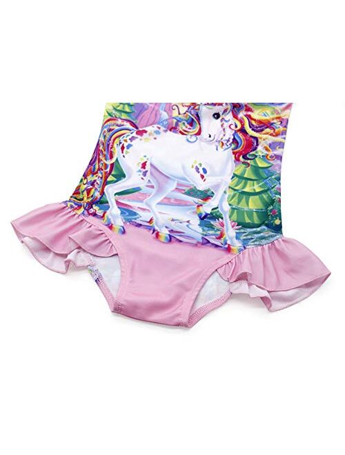 Cotrio Little Girls Unicorn One Piece Swimsuit Rainbow Bathing Suits Kids Swimwear Tankini Ruffle Bikinis