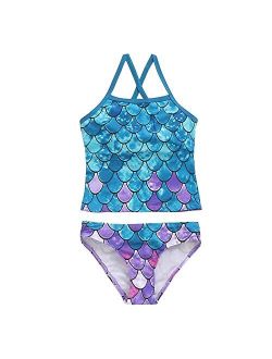 Toddler Girls Tankini Swimsuit Sports Two Piece Bathing Suits Mermaid Bikini Beach Swimwear