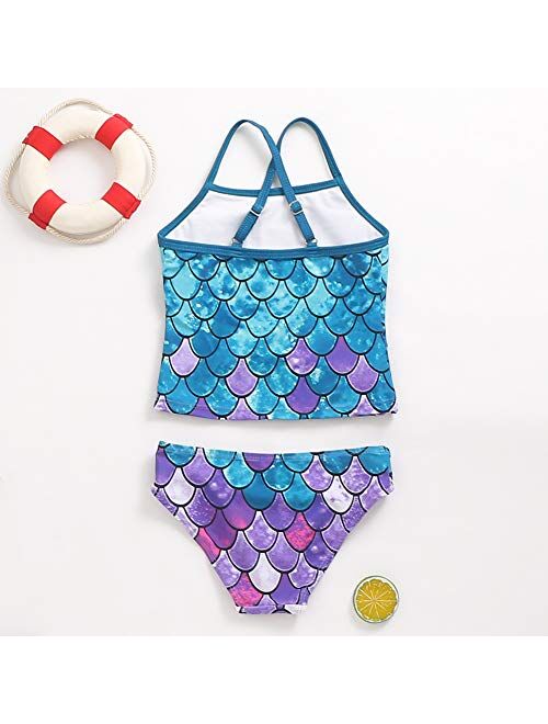 Toddler Girls Tankini Swimsuit Sports Two Piece Bathing Suits Mermaid Bikini Beach Swimwear