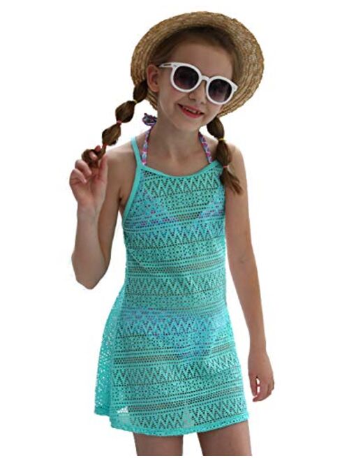 LEINASEN Little Kids Girl's Beach Crochet Mesh Crossback Swim Cover Up Dress 3-8Years