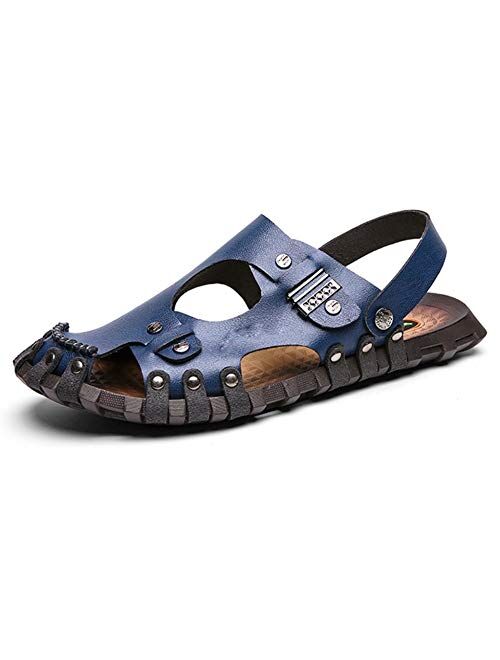 XLEVE Summer Men Sandals Genuine Leather Mens Beach Sandals Men's Casual Shoes Soft Rubber Comfortable Slip-on Outdoor Footwear (Size : 9.5code)
