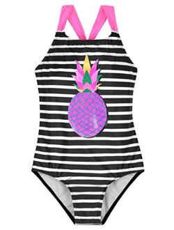 Girl's One Piece Swimsuit Crossback Cute Print Sailor Bathing Suit Kids Swimwear