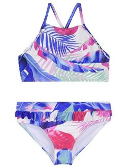 Cadocado Girls Bikini Swimsuit Cross Back Beach Sport Ruffle Swimwear Bathing Suit
